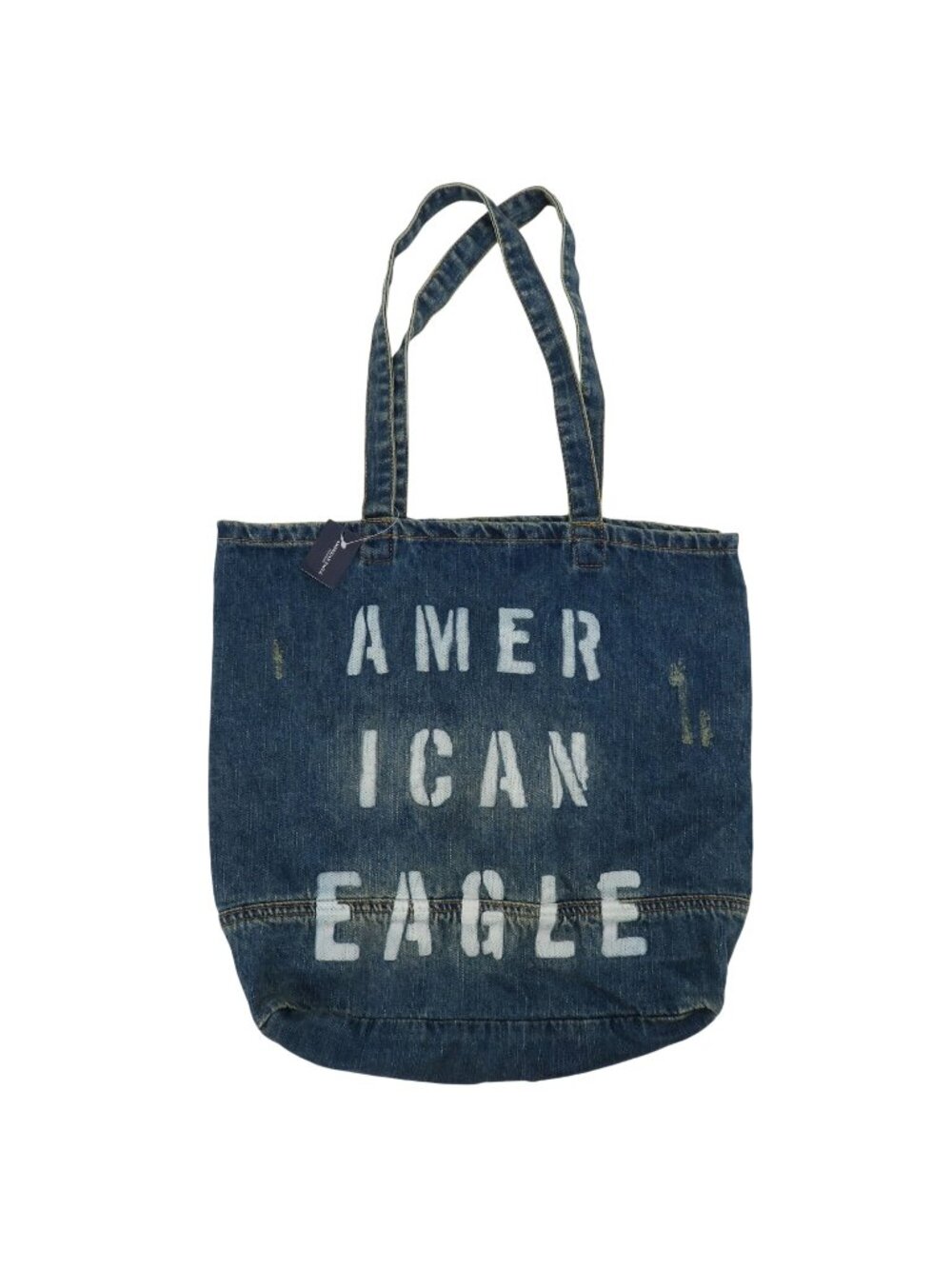 American Eagle AE Blue Jean Denim Distressed Spellout Tote Bag Purse Handbag NEW
